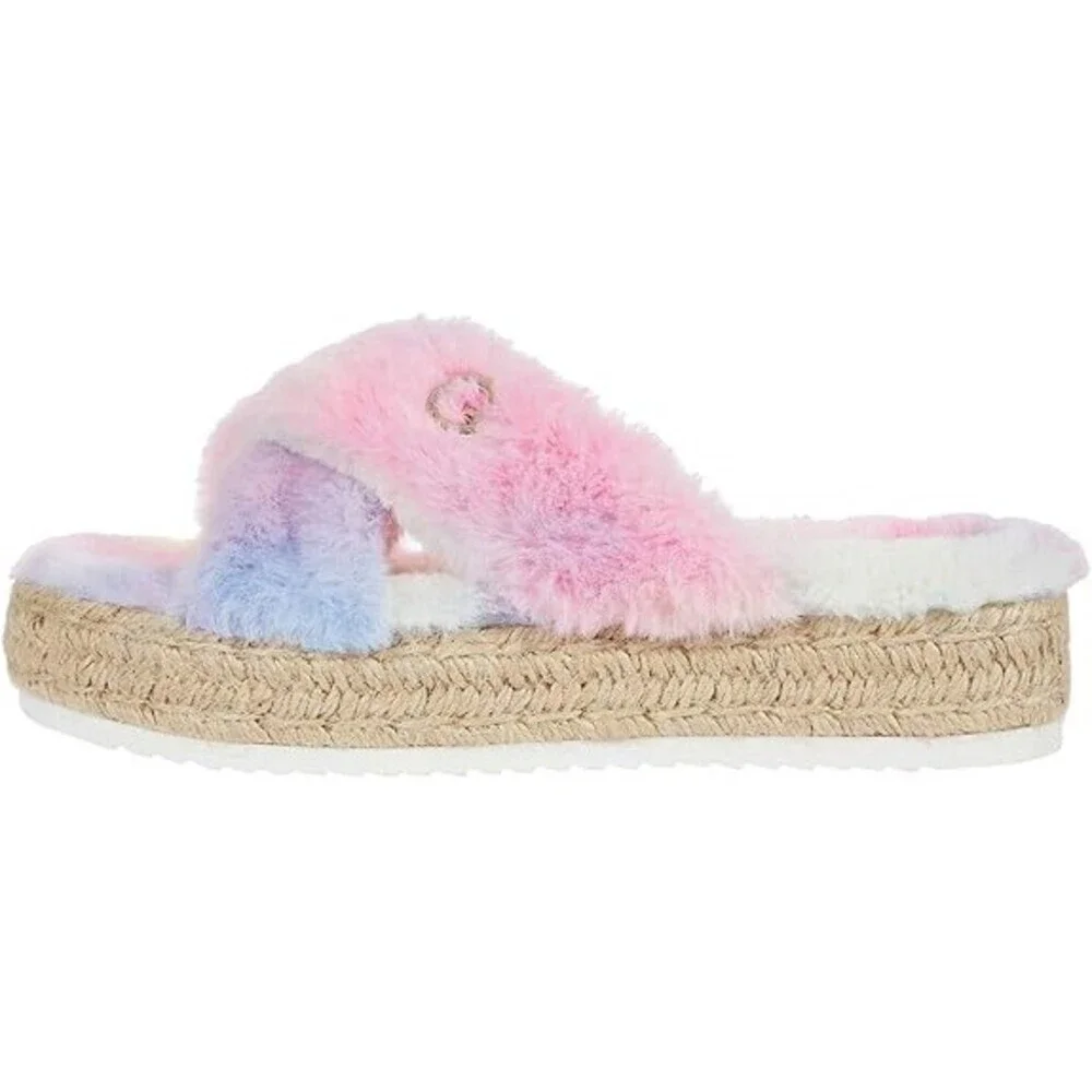 GBG Los Angeles Daphne Sandals Women's 5.5 Pink Faux Fur Platform Slides JOBB200
